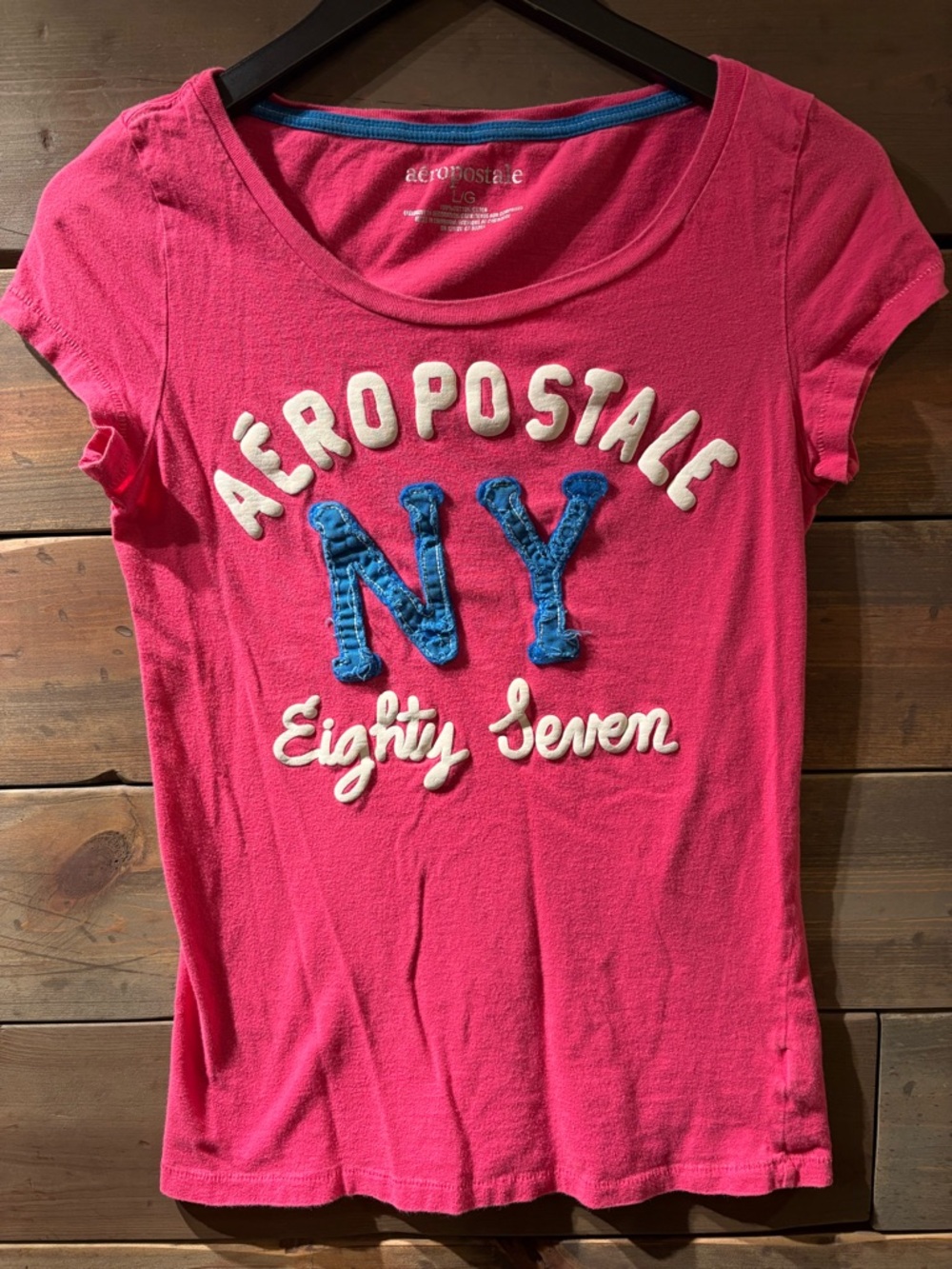Aeropostale Hot Pink Tee with Blue Trim